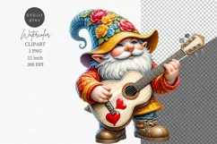 Gnome with guitar clipart, Valentines Day clipart Product Image 1