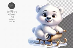 Polar bear clipart, Christmas clipart, Sleigh clipart Product Image 1