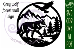 Grey wolf mountain scene wall sign svg laser cut Product Image 4