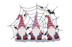 Three Halloween Gnomes with spider web and bat. Product Image 1