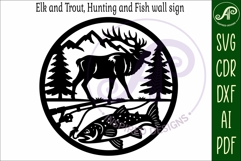 Elk and Trout, Hunting and fishing wall sign, SVG file. Product Image 4