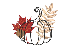 Pumpkin with Fall Leaves Embroidery Design Product Image 1