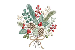 Christmas Bouquet Embroidery Design, Pine Cone & Holly Berry Product Image 1