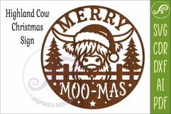 Highland Cow Merry Moo-Mas Sign SVG Laser Cut File Product Image 4