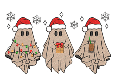 Christmas Ghosts in Santa hats. Machine Embroidery Design. Product Image 1