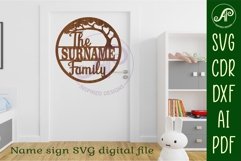 Family suname sign with tree svg laser cut template Product Image 4
