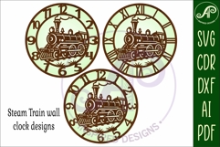 Steam Train clocks wall clock laser cut files Product Image 4