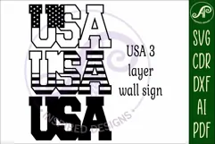 USA flag letter wall sign 3 layered design SVG files. Product Image 4
