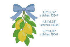Lemon Bow Embroidery Design, Kitchen Decor Product Image 1