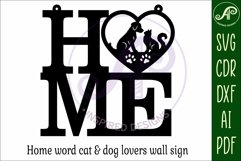 Home word with cat and dog wall art sign, SVG file. vector Product Image 4
