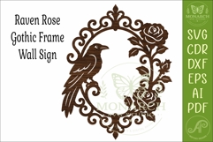Gothic Raven Wall Art SVG, Victorian Rose Frame Laser Cut Product Image 4