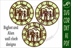 Bigfoot and Alien forest clock wall clock laser cut files Product Image 4