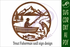 Trout fisherman mountain scene wall sign svg laser cut Product Image 4