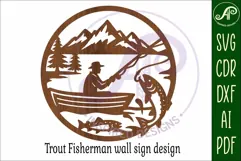 Trout fisherman mountain scene wall sign svg laser cut Product Image 4