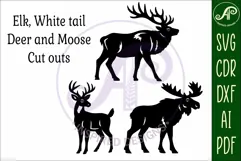 Elk, Buck and Moose silhouette laser cut outs SVG files Product Image 4