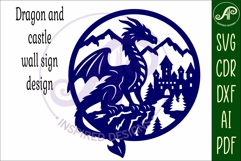 Dragon and castle mountain scene wall sign svg laser cut Product Image 4