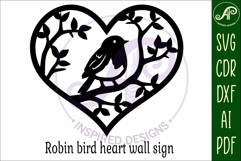 Robin bird heart wall sign, SVG file. Product Image 4