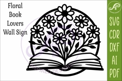 Open Book Floral Wall Art SVG Laser Cut File Reading Decor Product Image 4