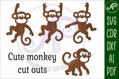 Cute little monkeys Silhouette laser cut wall art 1 Product Image 4