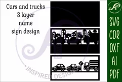 Cars and trucks layered design name sign svg laser cut Product Image 4