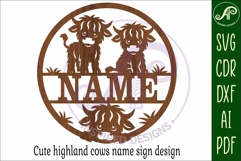 Cute highland cow farm name sign design for laser cutting Product Image 4