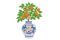 Orange Tree Embroidery Design, Chinoiserie Vase Product Image 1