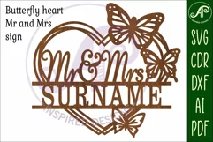 Butterfly wreath Mr and Mrs heart wall sign svg laser Product Image 4
