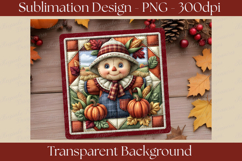 Set of four fall patchwork quilt-style coaster PNG designs featuring pumpkins, autumn leaves, sunflowers, and a whimsical scarecrow in warm farmhouse colors for sublimation and seasonal home décor.