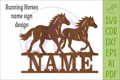 Running Horses Name Sign SVG, Horse Lover Wall Art Laser Cut Product Image 4