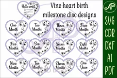 Baby monthly milestone discs SVG heart with vine flowers Product Image 4