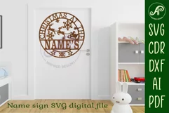 Santa Sleigh Christmas at the Name sign svg laser cut Product Image 4