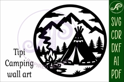 Tipi Camp Scene Wall Art , Teepee campfire sign Day Product Image 4