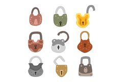 padlock vintage set cartoon vector illustration Product Image 1