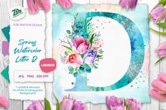 Spring Watercolor Letter. Monogram D. Sublimation Design Product Image 1