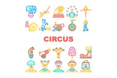 circus carnival vintage show icons set vector Product Image 1