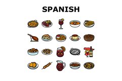 spanish cuisine food paella tapas icons set vector Product Image 1