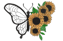 Butterfly and Sunflower Machine Embroidery Design Product Image 1