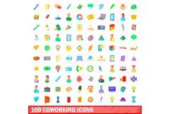 100 coworking icons set, cartoon style Product Image 1