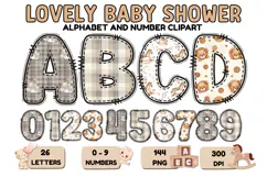 Lovely Baby Shower Alphabet & Numbers Clipart PNG 300 DPI Product Image 1