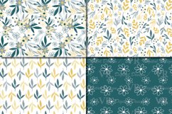 Seamless Green and Yellow Hand Drawn Flowers and Leaves Digital Paper / Foliage Seamless Pattern / Scrapbooking Papers Product Image 2