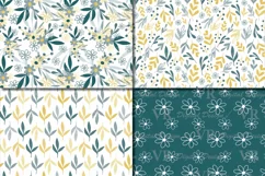 Seamless Green and Yellow Hand Drawn Flowers and Leaves Digital Paper / Foliage Seamless Pattern / Scrapbooking Papers Product Image 2