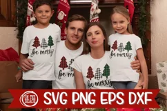 SVG - Be Merry - Christmas Tree - Plaid - SVG PNG EPS DXF Product Image 1