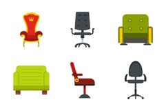 Armchair icon set, flat style Product Image 1