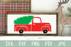 Red Truck Christmas SVG | Vintage Red Truck With Tree Product Image 1