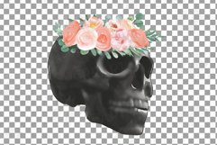 Watercolor blush floral skull clip art, Indian Tribal skull Product Image 2
