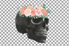 Watercolor blush floral skull clip art, Indian Tribal skull Product Image 2