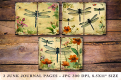 Junk Journal Pages - floral dragonfly Product Image 1