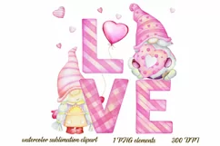 Valentine's Gnomes PNG, Watercolor clip art, Sublimation Gra Product Image 1