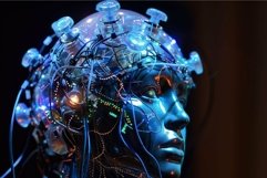 Futuristic ai head with glowing circuitry Product Image 1