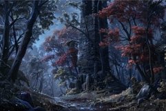 Enchanting forest clearing with ancient ruins bathed in moon Product Image 1